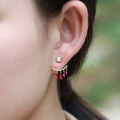 wholesale 925 Sterling Silver Vintage European Style Red Corundum Tassel Earrings for Women, Summer New Marquise Zircon Stud Earrings with Detachable Design-0-2