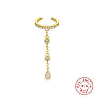wholesale S925 Sterling Silver Single Row Diamond-Encrusted Tassel Ear Clips, Korean Style-Single gold 925 silver