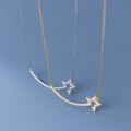 wholesale S925 Sterling Silver Necklace with a Flickering Meteor Arc-set Diamond Star Pendant Light Luxury Collarbone Chain Y00076-0-2