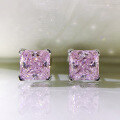 wholesale 925 Silver High Carbon Diamond Earrings Bright Pink Diamond Simple Ins Princess Cut 6*6mm Ice Flower Cut Earrings for Women-0-1