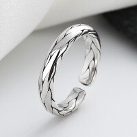 wholesale S925 Sterling Silver Retro Vintage Handwoven Stacking Ring Korean Minimalist Style Adjustable Open Ring for Women-635JS/B model weighs approximately 4.7g. Opening is adjustable.