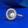 wholesale S925 silver new natural pearl ring for women, wealth-attracting treasure basin with dynamic pearl-0-1