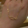 wholesale 925 Silver Gold-Plated Simple Fish Body Line Necklace for Women, Sparkling Diamond Hollow Cute Fish Pendant Collarbone Chain-0-0