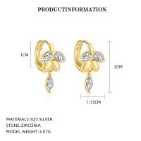 wholesale S925 Sterling Silver Floral Leaf Ear Clasp With Zirconia,。-E5577_White Zirconium_18K Yellow Plating_Swimming Paint_Palladium Base 925 Silver