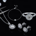 wholesale 925 Sterling Silver Light Luxury Three-Piece Necklace, Earrings, and Bracelet Set with Sunflower Design and Moissanite Inlaid Pendant-0-0