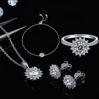 wholesale 925 Sterling Silver Light Luxury Three-Piece Necklace, Earrings, and Bracelet Set with Sunflower Design and Moissanite Inlaid Pendant-0.5ct Moissanite Earrings 925 Silver