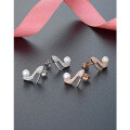 wholesale 925 Sterling Silver Full Diamond High Heel Earrings for Women, Luxury Small Design Freshwater Pearl Ear Studs, High-End Sense Accessories-0-3
