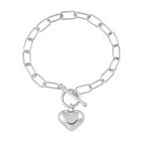 wholesale Silver 703OT Chain Link Heart Bracelet for Women, High-end Minimalist Small Batch Design, Unique Ins Style Wholesale Jewelry-Platinum【16.5cm】>925 silver