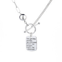 wholesale S925 Sterling Silver Creative OT Clasp Round Ball English Letter Square Pendant Necklace, Ins Trendy Light Luxury Style Collarbone Chain-372FL/approx. 12g>925 silver