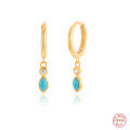 wholesale S925 Sterling Silver Ins Turquoise Marquise Hoop Earrings with Diamond Accents,-0-0