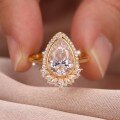 wholesale S925 Sterling Silver Vintage Floral Halo Teardrop Ring for Women with Moissanite Center Stone, Banquet-Style Elegance, Bestseller-0-2