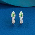 wholesale S925 sterling silver pear-shaped green zirconium snake bone ear clips with a high-end sense of luxury and sparkle for live streaming-0-1