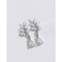 wholesale 925 Sterling Silver Wheat Ear Artificial Pearl Earrings for Women, Small Batch Design Vintage Stud Earrings with Exquisite Zircon Leaf Accents-Teardrop Earrings with Plastic Earplugs 925 Silver