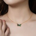 wholesale Fashion minimalist butterfly malachite S925 silver gold-plated necklace for women, small fresh silver jewelry manufacturer wholesale-0-1