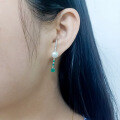 wholesale S925 Sterling Silver Fashionable Light Luxury Natural Freshwater Pearl Earrings with Natural Green Agate Ear Studs-0-4