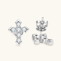 wholesale 925 Sterling Silver Trendy Ins-style Cross Moissanite Stud Earrings for Women, Amazon Best-Seller, Hypoallergenic for Pierced Ears-White>0.27 carats+0.27 carats