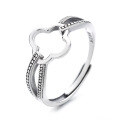 wholesale S925 Sterling Silver Antique Korean Style Small Fresh Hollow Clover Cross Ring Holder Ins Style Open Ring-0-4