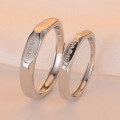 wholesale Metal: S925 Sterling Silver Minimalist Geometric Diamond Pattern with English Engraving, Adjustable Open Ring, Unisex Matching Couple Bands-0-1