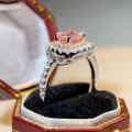 wholesale S925 Sterling Silver Ring for Women, TikTok Viral Pink Diamond Ring, Luxurious Full Square Setting with Pink High Carbon Diamonds and Ice Flower Design-0-2