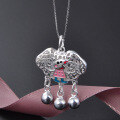 wholesale S990 Sterling Silver Creative Cartoon Children's Jewelry Cute Pig Pendant Necklace Full Moon Gift Wholesale-0-1