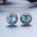 S925 Silver Wholesale Live Stream Source, NaturalBlue Water Jadeite Stud Earrings, Fresh Design-0-1