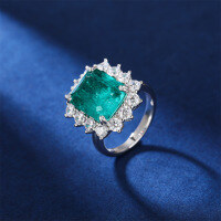 wholesale Sterling Silver S925 Emerald High Carbon Diamond Gemstone Zircon Ring Square Cut for Women Factory Wholesale Live Stream Sale-Green No. 5
