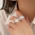 wholesale S925 Silver Four-Leaf Clover Pearl Ring for Women, Fashionable and Elegant Heavy-Duty Band with a Premium Feel, New Trendy Design-0-3