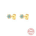 wholesale S925 Sterling Silver Geometric Floral Stud Earrings with Crystal Accents, Trendy and Versatile-0-3
