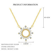 wholesale S925 Sterling Silver Sunflower Fashion Zircon Necklace For Women, Cross Pendant-A4019-Gold 925 Silver