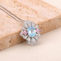 wholesale S925 Sterling Silver Large Carat Natural Topaz Pendant Necklace with Yellow, Purple, and Pink Crystals-0-5