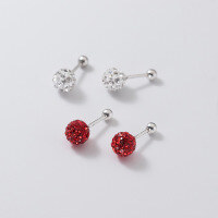 wholesale S925 silver red full diamond earrings Korean style elegant personality threaded bead minimalist women's earrings G8896-S925 silver pair of white diamonds 4MM 925 silver