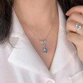 wholesale 925 Sterling Silver Bow Necklace for Women, Summer New Style Blue Aquamarine Ins Style Elegant Pendant-0-2