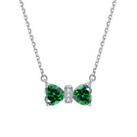 wholesale 925 Sterling Silver Double Heart Shaped Lucky Stone Zircon Pendant Bow Necklace for Women Small Collarbone Chain Ins Wholesale-Emerald【May】>925 Silver