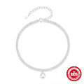 wholesale S925 Sterling Silver Adjustable Double-Layer Cauliflower Chain with Pearl Pendant, Unisex Foot Anklet-0-0