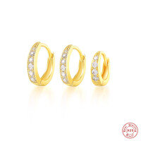 wholesale S925 Sterling Silver Round Diamond Accented Drop Hoop Earrings, Korean Style Light Luxury Trendy-Platinum-6MM