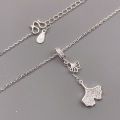 wholesale Silver S999 Maker's Ginkgo Leaf Diamond-Encrusted Tassel Necklace, Fashionable Niche Versatile Collarbone Chain New Birthday Gift-0-3