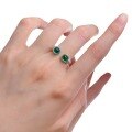 wholesale Metal S925 Silver European and American Style Simulated Emerald 5*5 Sugar Loaf Open Ring, Fashionable and Minimalist, Cross-Border Fast Selling-0-4