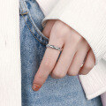 wholesale S925 Sterling Silver Vintage Distressed Handwoven Twisted Minimalist Cold Tone Versatile Open Ring-0-2