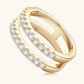 Sterling Silver Moissanite Double Row Fashion Women's Ring, Geometric Design-0-2