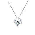 S925 Sterling Silver Moissanite Cube Pendant Necklace for Women-0-3