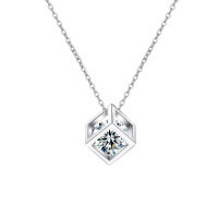 S925 Sterling Silver Moissanite Cube Pendant Necklace for Women-Rubik's Cube Necklace (White Gold)  50 Point Moissanite