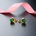 wholesale S925 sterling silver gold-plated retro Chinese-style clover earrings with simulated jadeite inlays-0-2