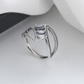 wholesale S925 sterling silver retro geometric wide-leaf hollow-out zirconia ring, sweet and cool style unisex band-0-0
