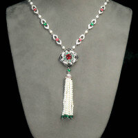 wholesale 925 Silver Gold-Plated Chain with High-Carbon Diamond, Pigeon Blood Red Fringe, Pearl, Niche and Versatile Necklace for Women-Fruit Bag 925 Silver