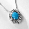 wholesale S925 sterling silver plated with white gold, new geometric synthetic turquoise necklace for women vintage style, dropshipping-0-3
