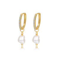 wholesale S925 Sterling Silver Retro Glass Bead Earrings With Pearl Accents For Women-E3218-Gold/Natural Pearl 925 Silver