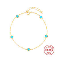 wholesale S925 Sterling Silver Trendy Super Sparkly Turquoise Bracelet Accessories-gold