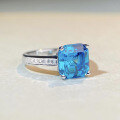 wholesale S925 Sterling Silver As-cut Square Ring for Women, Emerald Aquamarine Gemstone Tower Ring for Banquets-0-1