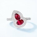 wholesale S925 Silver Plated Cross-Border Exclusive Specially Supplied Gourd Cultivated Ruby Ring for Women, Cultivated Colored Gemstone Index Finger Ring, European and American Fashion Ring-0-1
