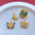 wholesale S925 ancient method gold-plated silver fittings with natural jadeite butterfly spacer beads and enamel butterfly pendant for DIY bracelet charm-0-1